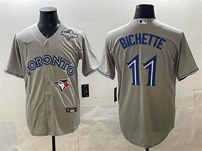 Men's Toronto Blue Jays 11 Bo Bichette Gray 2025 World Series Home Cool Base Stitched Jersey