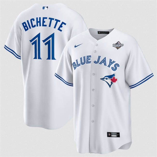 Men's Toronto Blue Jays 11 Bo Bichette White 2025 World Series Home Cool Base Stitched Jersey