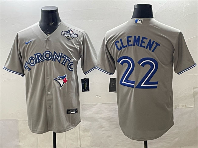 Men's Toronto Blue Jays 22 Ernie Clement Grey 2025 World Series Cool Base Stitched Baseball Jersey