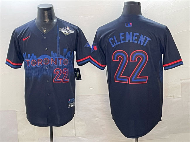Men's Toronto Blue Jays 22 Ernie Clement Navy 2025 World Series City Connect Limited Stitched Baseball Jersey