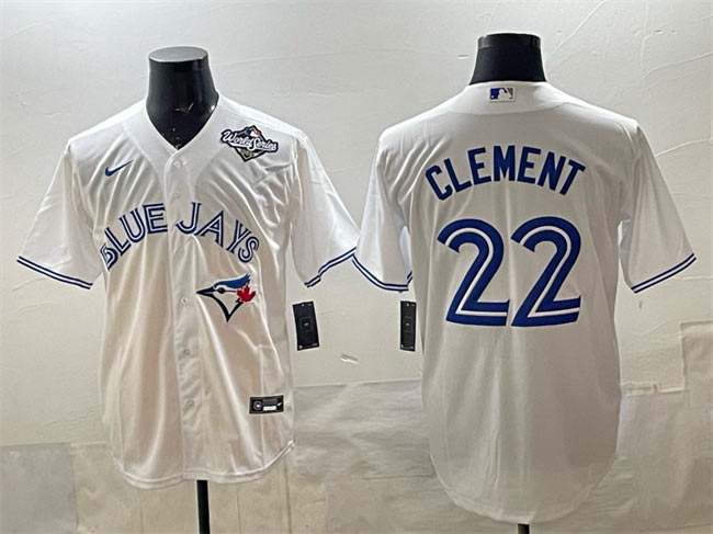 Men's Toronto Blue Jays 22 Ernie Clement White 2025 World Series Home Cool Base Stitched Jersey