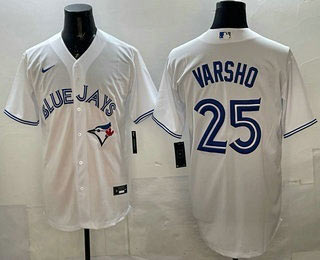 Men's Toronto Blue Jays 25 Daulton Varsho White Cool Base Jersey