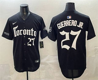 Men's Toronto Blue Jays 27 Vladimir Guerrero Jr Black Gothic North Edition Limited Stitched Baseball Jersey