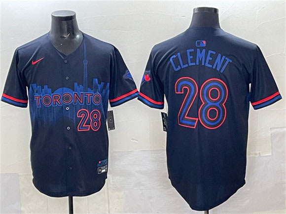 Men's Toronto Blue Jays 28 Ernie Clement Navy 2024 City Connect Limited Stitched Baseball Jersey