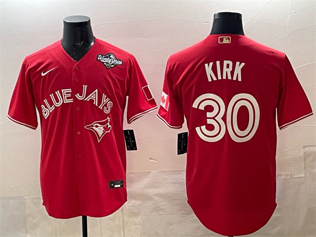 Men's Toronto Blue Jays 30 Alejandro Kirk Red 2025 World Series Cool Base Stitched Baseball Jersey