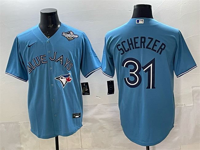 Men's Toronto Blue Jays 31 Max Scherzer Blue 2025 World Series Cool Base Stitched Baseball Jersey