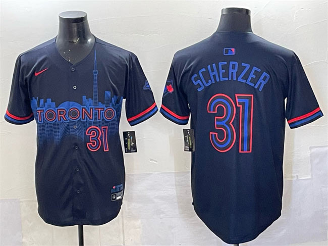 Men's Toronto Blue Jays 31 Max Scherzer Navy 2024 City Connect Limited Stitched Baseball Jersey
