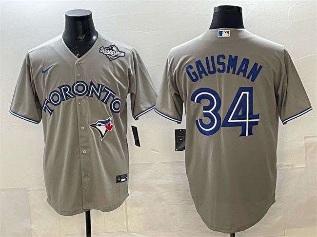 Men's Toronto Blue Jays 34 Kevin Gausman Gray 2025 World Series Cool Base Stitched Baseball Jersey