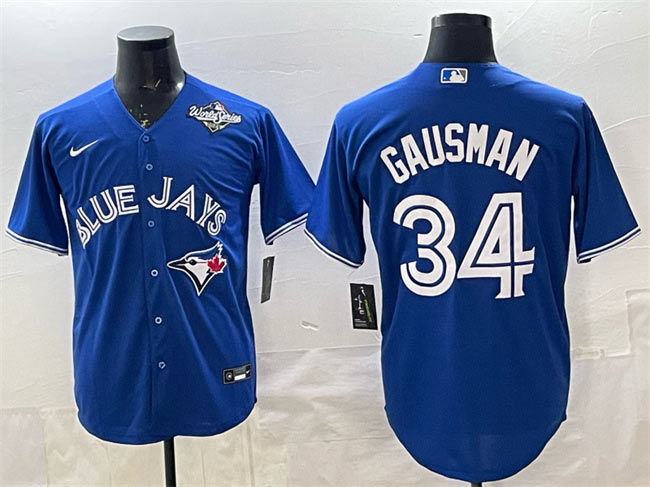 Men's Toronto Blue Jays 34 Kevin Gausman Royal 2025 World Series Cool Base Stitched Baseball Jersey