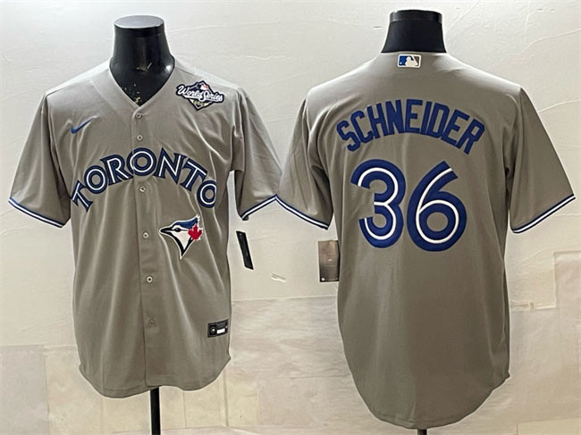 Men's Toronto Blue Jays 36 Davis Schneider Gray 2025 World Series Cool Base Stitched Baseball Jersey