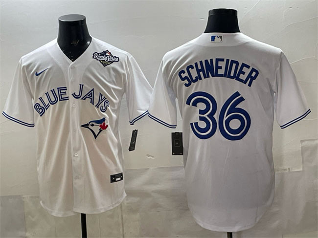 Men's Toronto Blue Jays 36 Davis Schneider White 2025 World Series Home Cool Base Stitched Baseball Jersey