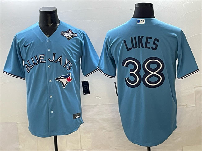 Men's Toronto Blue Jays 38 Nathan Lukes Blue 2025 World Series Cool Base Stitched Baseball Jersey
