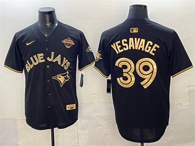 Men's Toronto Blue Jays 39 Trey Yesavage Black Gold 2025 American League Champions Limited Stitched Baseball Jersey