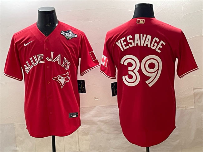 Men's Toronto Blue Jays 39 Trey Yesavage Red 2025 World Series Cool Base Stitched Baseball Jersey