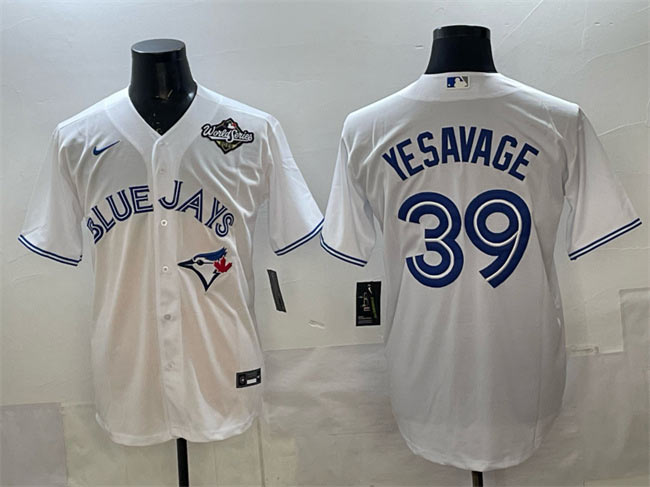 Men's Toronto Blue Jays 39 Trey Yesavage White 2025 World Series Home Cool Base Stitched Baseball Jersey