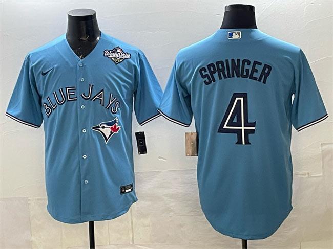 Men's Toronto Blue Jays 4 George Springer Blue 2025 World Series Cool Base Stitched Baseball Jersey