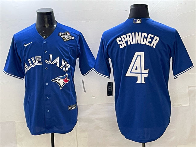Men's Toronto Blue Jays 4 George Springer Navy 2025 World Series Home Cool Base Stitched Baseball Jersey