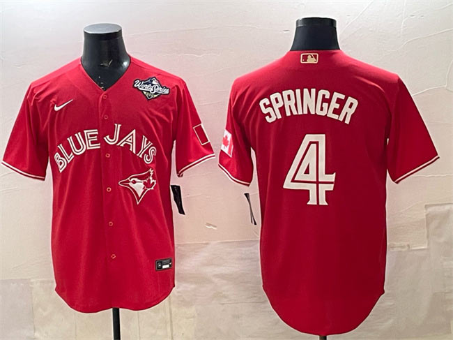 Men's Toronto Blue Jays 4 George Springer Red 2025 World Series Cool Base Stitched Baseball Jersey