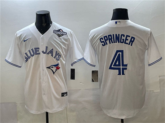Men's Toronto Blue Jays 4 George Springer White 2025 World Series Home Cool Base Stitched Baseball Jersey