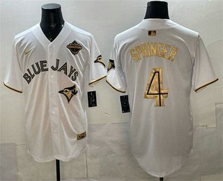 Men's Toronto Blue Jays 4 George Springer White Gold 2025 American League Champions Limited Stitched Jersey