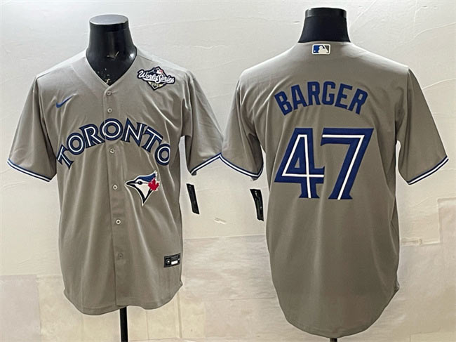 Men's Toronto Blue Jays 47 Addison Barger Gray 2025 World Series Cool Base Stitched Baseball Jersey