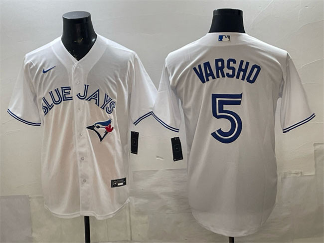Men's Toronto Blue Jays 5 Daulton Varsho White 2025 Cool Base Stitched Baseball Jersey