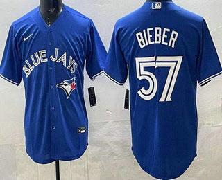 Men's Toronto Blue Jays 57 Shane Bieber Blue Cool Base Jersey