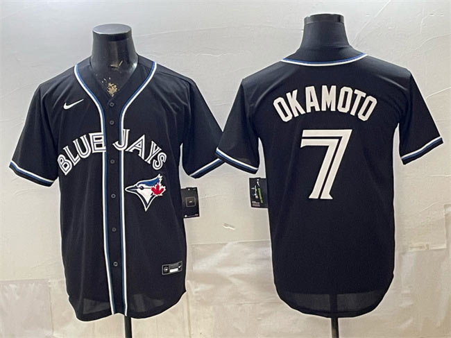 Men's Toronto Blue Jays 7 Kazuma Okamoto 2026 Fashion Replica Black Out Stitched Baseball Jersey