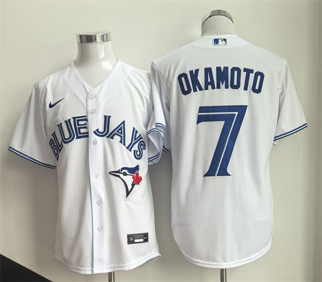 Men's Toronto Blue Jays 7 Kazuma Okamoto White Home Limited Stitched Baseball Jersey