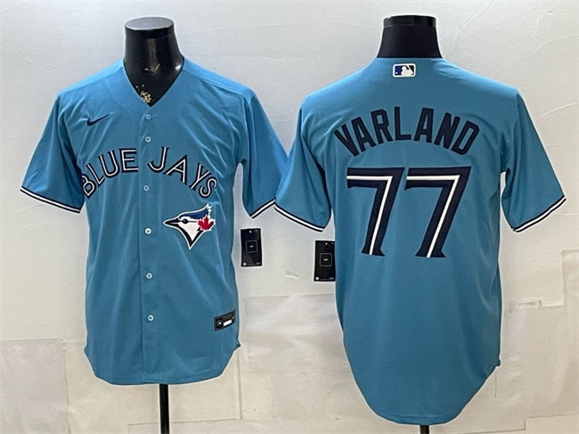 Men's Toronto Blue Jays 77 Louis Varland Blue Stitched Baseball Jersey
