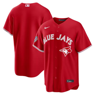 Men's Toronto Blue Jays Blank Red 50 Seasons Patch Stitched Baseball Jersey