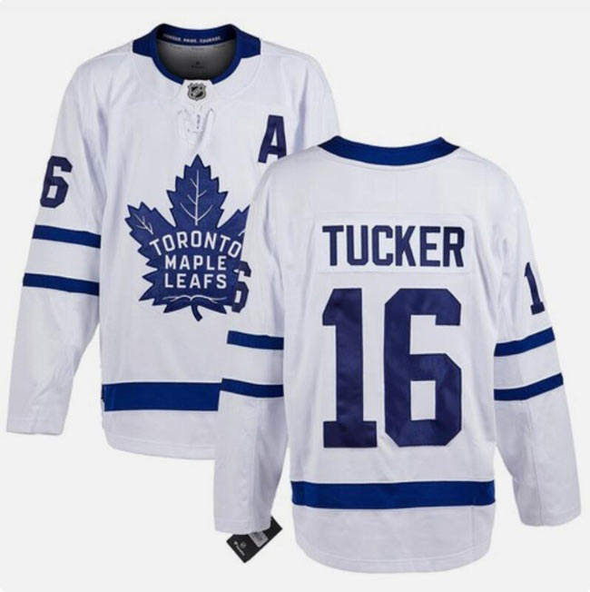 Men's Toronto Maple Leafs 16 Darcy Tucker White With A Patch Stitched Hockey Jersey