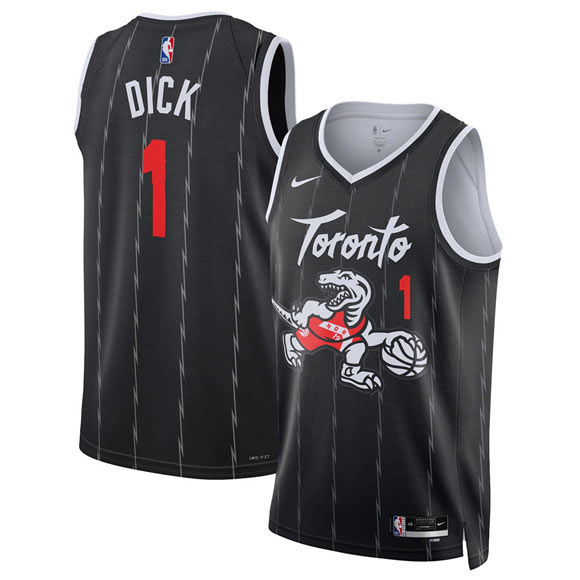 Men's Toronto Raptors 1 Gradey Dick Black 2025 26 City Edition Stitched Basketball Jersey