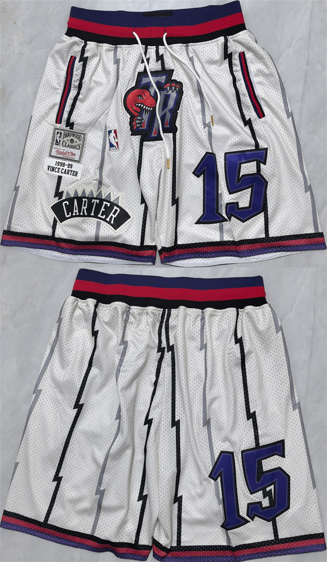 Men's Toronto Raptors 15 Vince Carter White Shorts (Run Small)