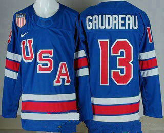 Men's USA 13 Johnny Gudreau Blue 2026 olympics authentic jersey
