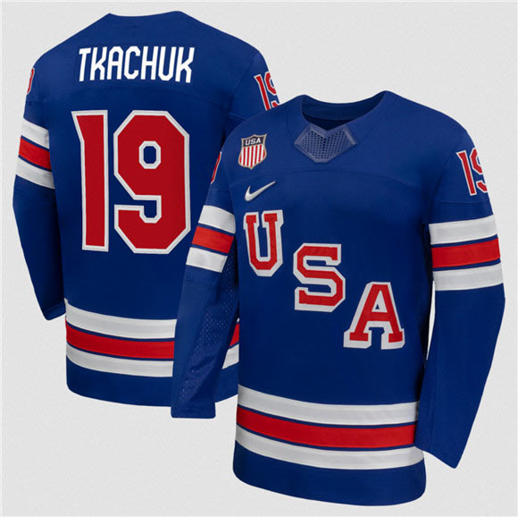Men's USA 19 Matthew Tkachuk Royal 2026 Stitched Jersey