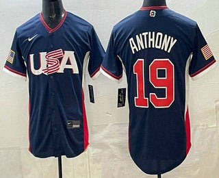 Men's USA 19 Roman Anthony Navy 2026 World Baseball Classic Cool Base Jersey