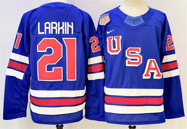 Men's USA 21 Dylan Larkin Royal 2025 2026 Stitched Jersey