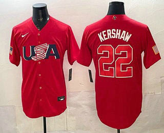 Men's USA 22 Clayton Kershaw Red 2026 World Baseball Classic Cool Base Jersey