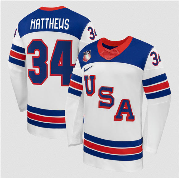 Men's USA 34 Auston Matthews White 2026 Stitched Jersey