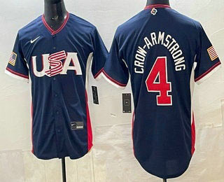 Men's USA 4 Pete Crow Armstrong Navy 2026 World Baseball Classic Cool Base Jersey