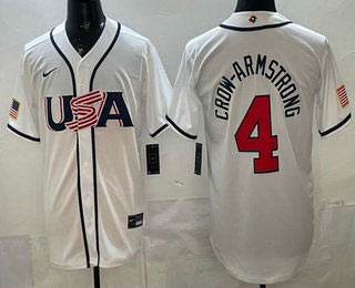 Men's USA 4 Pete Crow Armstrong White 2026 World Baseball Classic Cool Base Jersey