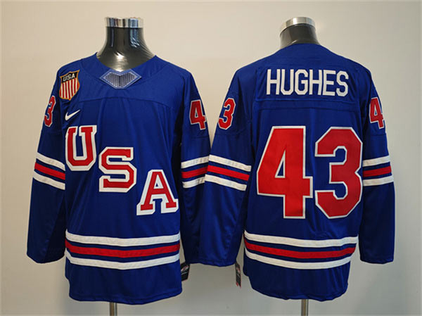 Men's USA 43 Quinn Hughes Royal 2025 2026 Stitched Jersey