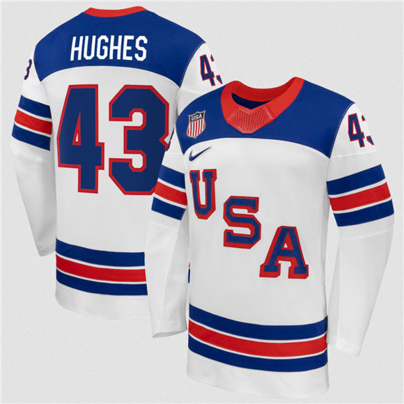 Men's USA 43 Quinn Hughes White 2026 Stitched Jersey