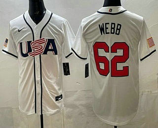 Men's USA 62 Logan Webb White 2026 World Baseball Classic Cool Base Jersey