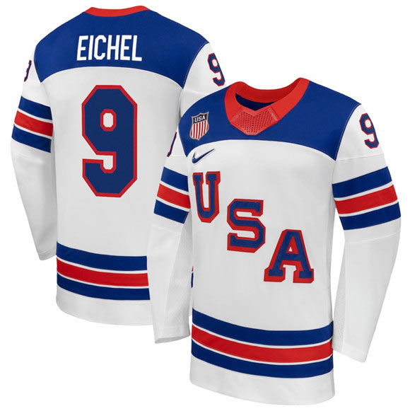Men's USA 9 Jack Eichel White 2026 Stitched Jersey