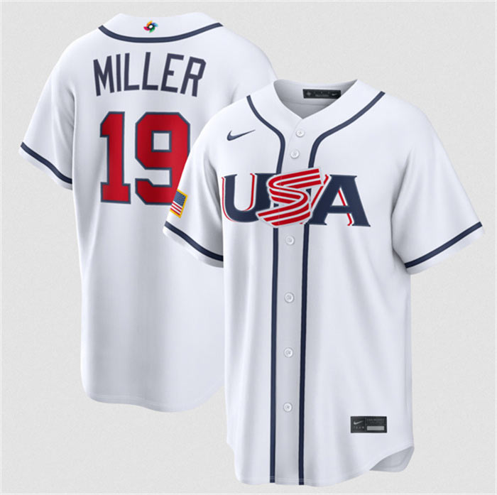 Men's USA Baseball 19 Mason Miller White 2026 World Baseball Classic Home Stadium Stitched Jersey