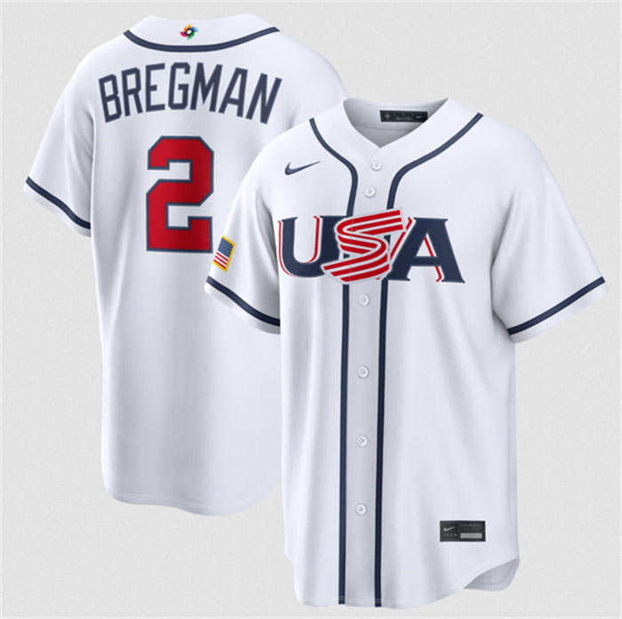 Men's USA Baseball 2 Alex Bregman White 2026 World Baseball Classic Home Stadium Stitched Jersey