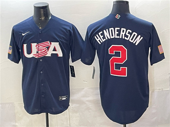 Men's USA Baseball 2 Gunnar Henderson Navy World Baseball Classic Stitched Jersey