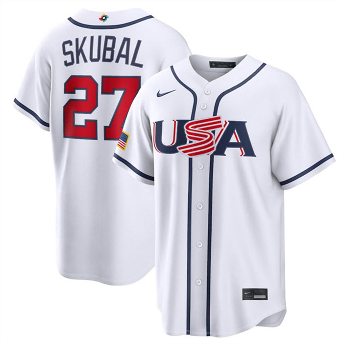 Men's USA Baseball 27 Tarik Skubal White 2026 World Baseball Classic Home Stadium Stitched Jersey